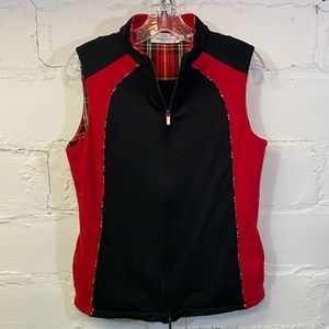 Bugatchi Womens Red and Black Vest with Plaid Detailing w Zipper and Pockets